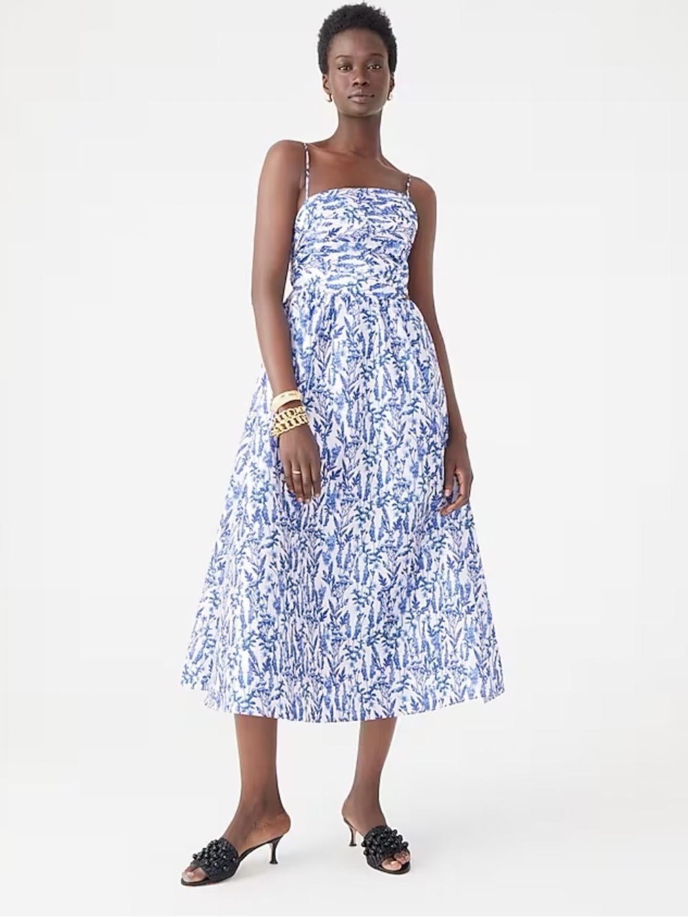 J. Crew + Collection Blue & White Floral Midi Taffeta Side Cut-Out Sundress